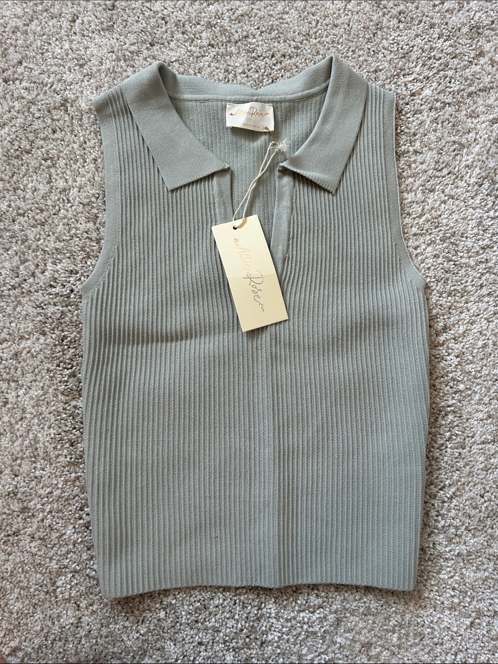 Ribbed Polo Tank Top - Sleeveless Knit